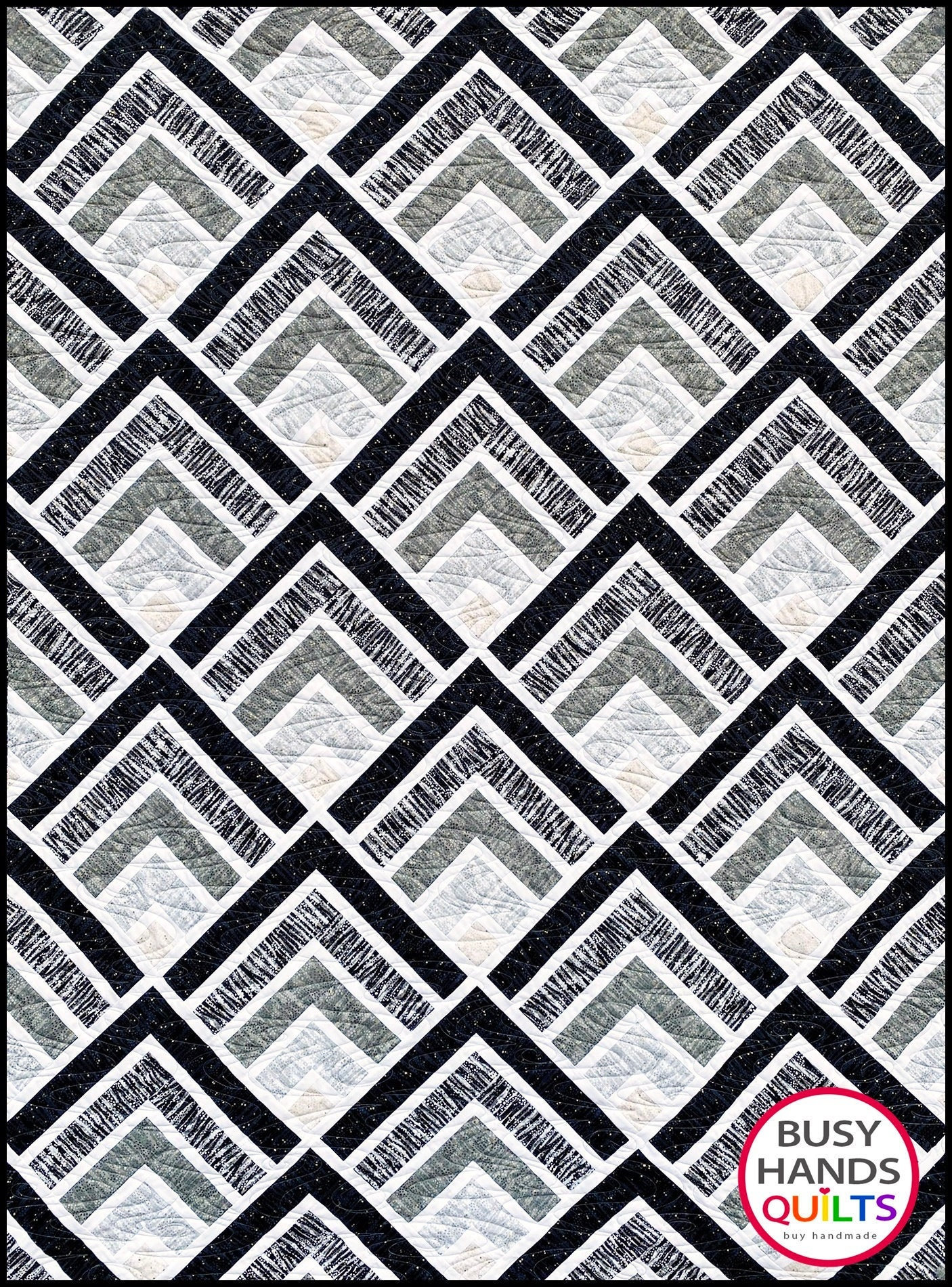 4 misure modello trapunta Mountain Peaks, PDF DIGITALE DOWNLOAD, coperta per neonati Queen King, blocchi Log Cabin, modelli trapunta facili, trapunte