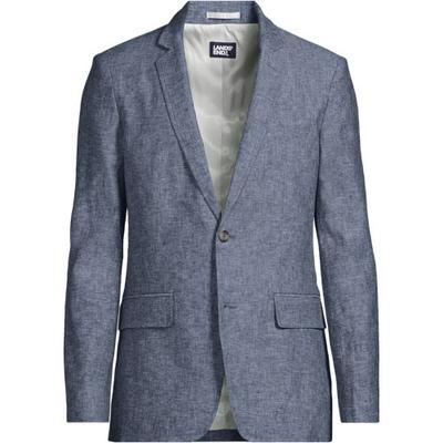 Linen Blend Tailored Blazer, Men, size: 46R, regular, Blue, Linen/Viscose/Cotton-blend, by Lands' End