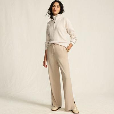 Straight Leg Side Stripe Jersey Trousers, Women, size: 14-16, regular, Ivory, Cotton, by Lands' End