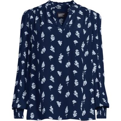 Crepe Split Neck Top, Women, size: 20, regular, Blue, Viscose, by Lands' End
