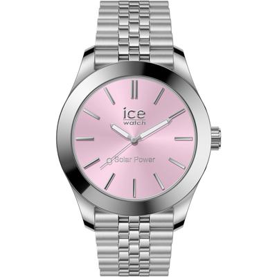 Solaruhr ICE-WATCH "ICE steel - Small - SOLAR 3H", silber (silberfarben, rosa), Armbanduhren, Damen, Armbanduhr, Damenuhr, Edelstahlarmband, bis 10 bar wasserdicht Image