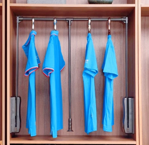 Pull-Down-Kleiderstange, Kleiderschrank, Lift- und Flip-Pull-Kleiderschrank, nach unten ziehen und nach unten hochklappbar, Teleskop-Balkonschrank, verstellbar