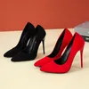 Große Größe 35-45 Damenschuhe prägnante Herde High Heels Frauen Pumps spitzen Zehen klassische rot grau Damen Hochzeits schuhe Büro