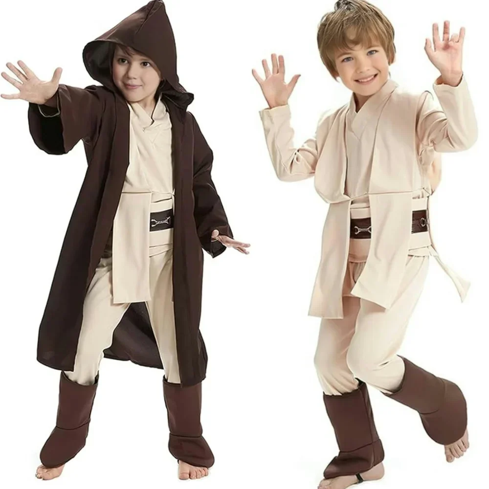 Nuovo Capretto Bambini Cavaliere Jedi Costume Cosplay Obi Wan Kenobi Uniforme Vestito Anakin Skywalker Con Cappuccio Veste Mantello Abiti