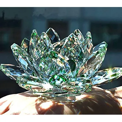 Crystal Lotus Flower Lotus Glass Figure Paperweight Ornament Feng Shui Decor Collections 120mm 1pcs