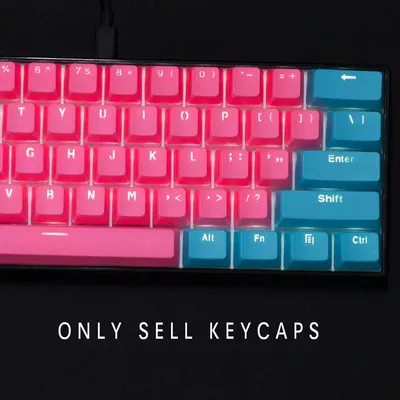 Blue and pink double-spell PBT keycap, OEM height font light-transmitting keycap for 61/87/104