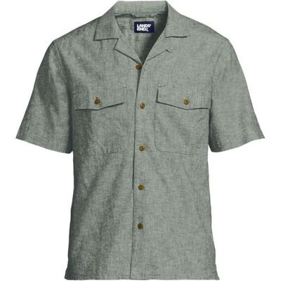 Short Sleeve Linen/Cotton Shirt, Men, size: 34-36, regular, Green, Linen/Cotton-blend, by Lands' End