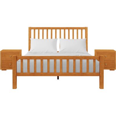 Hampton Wooden Platform Bed in Black, Queen with 2 Nightstands by Camden Isle in Cherry (Size QUEEN)