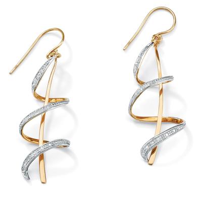 Women's Diamond Accent 18k Yellow Gold-plated Sterling Silver Ribbon Drop Earrings by PalmBeach Jewelry in White (Size ONE SIZE)