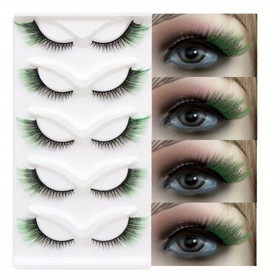 TEMU 5 Pairs Christmas Themed 3d Mink Eyelashes Set, 0.07mm Thickness, 16-18mm Length, C , Doll, Cat Eye, Fluffy & Styles, Reusable, Colored, Holiday Parties & Stage Makeup Image