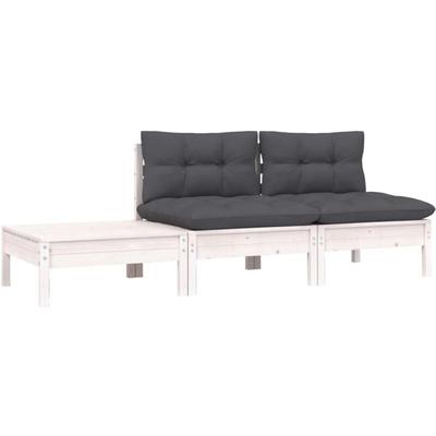 3-tlg. Garten-Lounge-Set mit Kissen Weiß Kiefer Massivholz Vidaxl Image