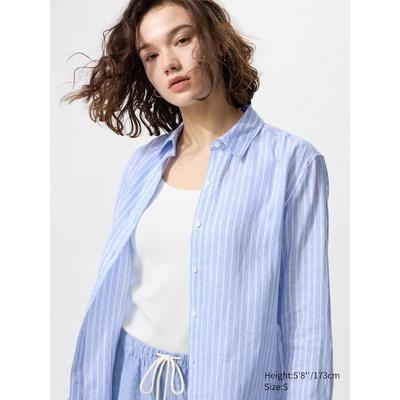 Uniqlo - 100% Premium Linen Shirt (stripe) - Blue - XS