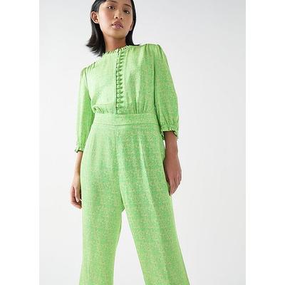 Naomi Petite Green & Italian Straw Viscose Swirl Print Crepe Jumpsuit, Green