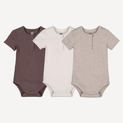 Pack of 3 Ribbed Bodysuits with Short Sleeves