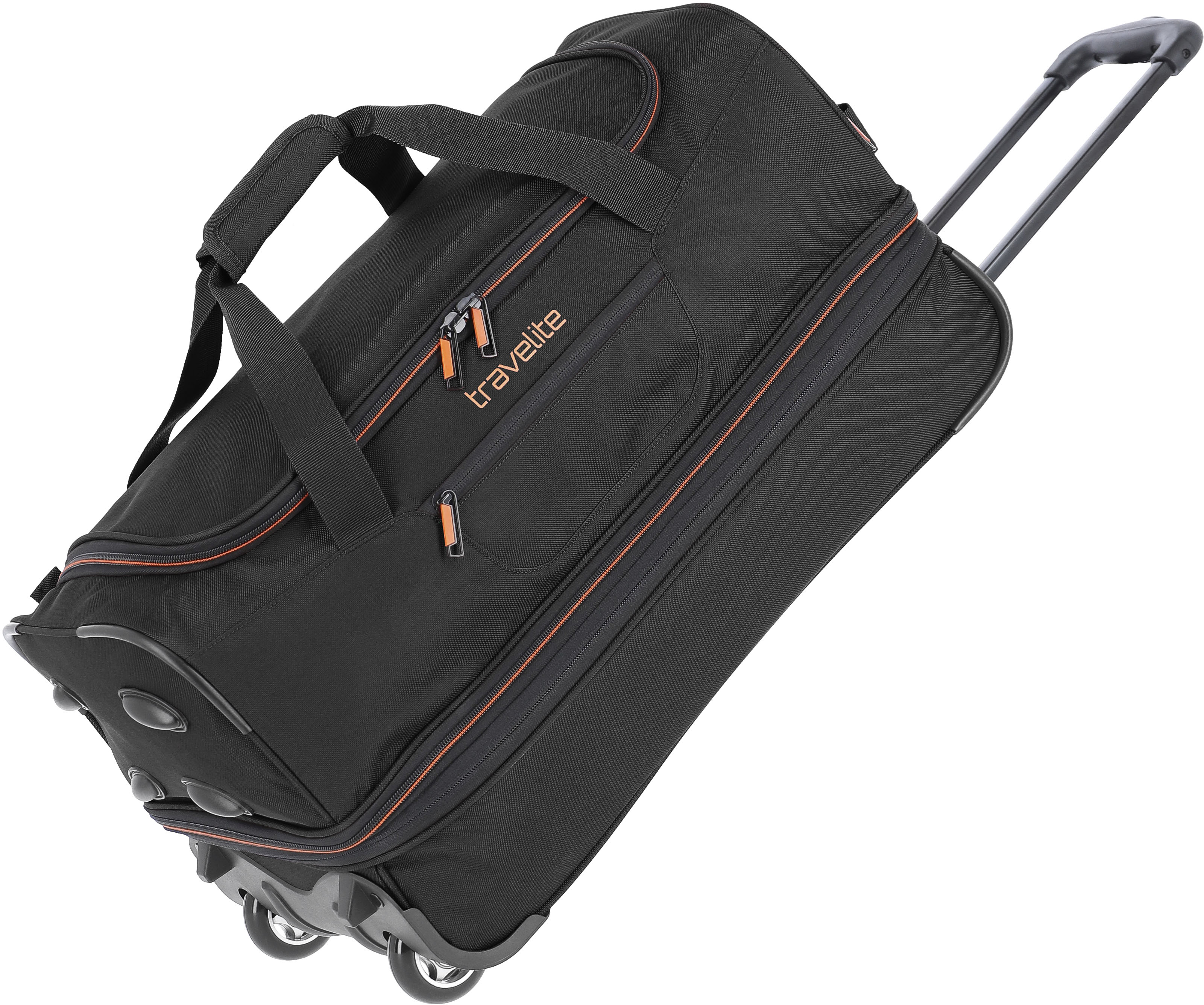 Reisetasche TRAVELITE "BASICS, verschiedene Größen und Farben", Gr. B/H/T: 55cm x 32cm x 29cm, orange (schwarz, orange), Polyester, Taschen, Duffle Bag Reisegepäck Sporttasche Reisebag mit Trolleyfunktion Image