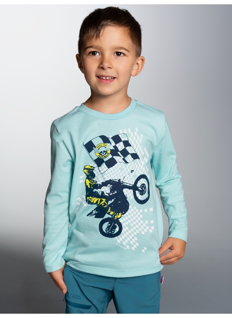 Sweatshirt TRIGEMA "TRIGEMA Langarmshirt mit sportlichem Motorrad-Print", Kinder, Gr. 152, blau (gletscher), 100% Baumwolle, Basic, Sweatshirts Image