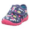 Hausschuh SUPERFIT "SPOTTY WMS: mittel", Kinder, Gr. 21, dukelblau kombiniert, Baumwolle, gemustert, klassisch, Schuhe, Kindergartenschuh mit buntem Muster, Größenschablone zum Download