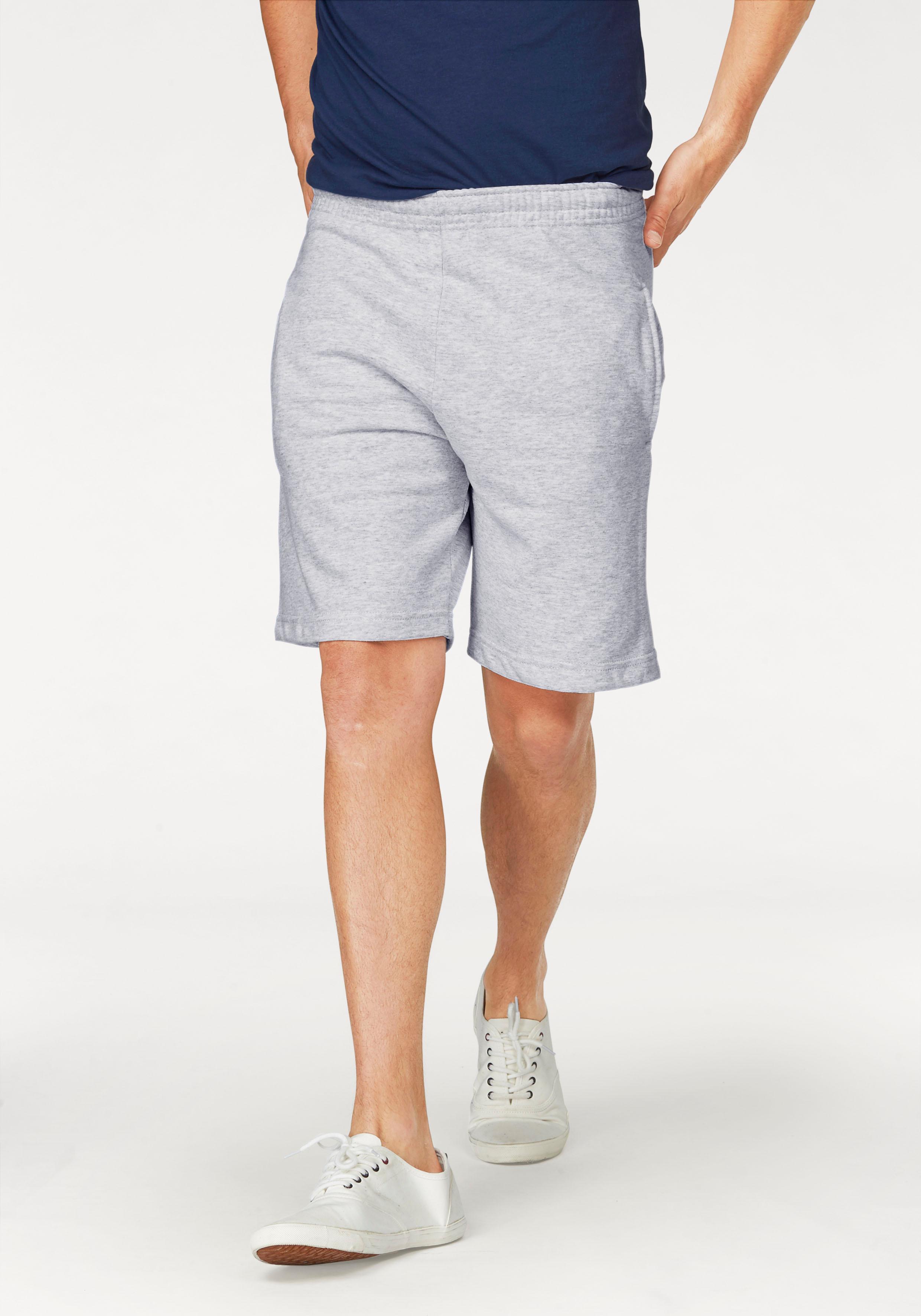 Sweatshorts FRUIT OF THE LOOM, Herren, Gr. L (48/50), N-Gr, grau (hellgrau, meliert), Sweatware, Obermaterial: 80% Baumwolle, 20% Polyester, meliert, unifarben, bequem kniefrei, Hosen Sweatshorts, Sommerhose in bequemer Form Image