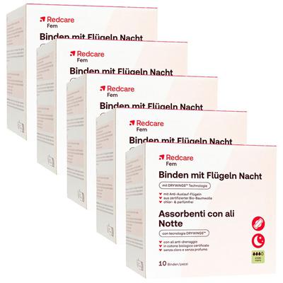 Redcare Binden mit Flügeln Nacht Fünferpack 5x10 St Image