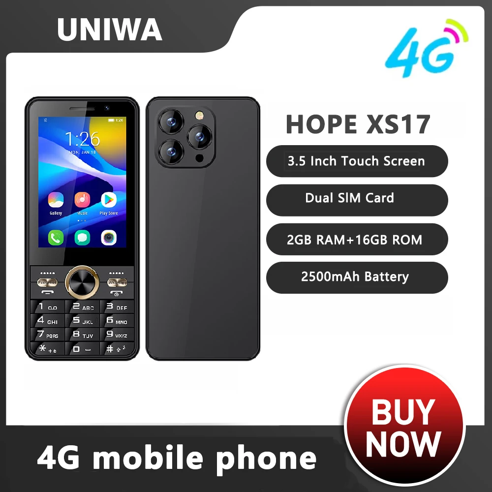 UNIWA HOPE XS17 3.5 Inch 4G Keypad Phones Touch Screen Smart Phone Android 8.1 Quad Core 2GB+16GB 2500mAh Cellphone Whatsapp
