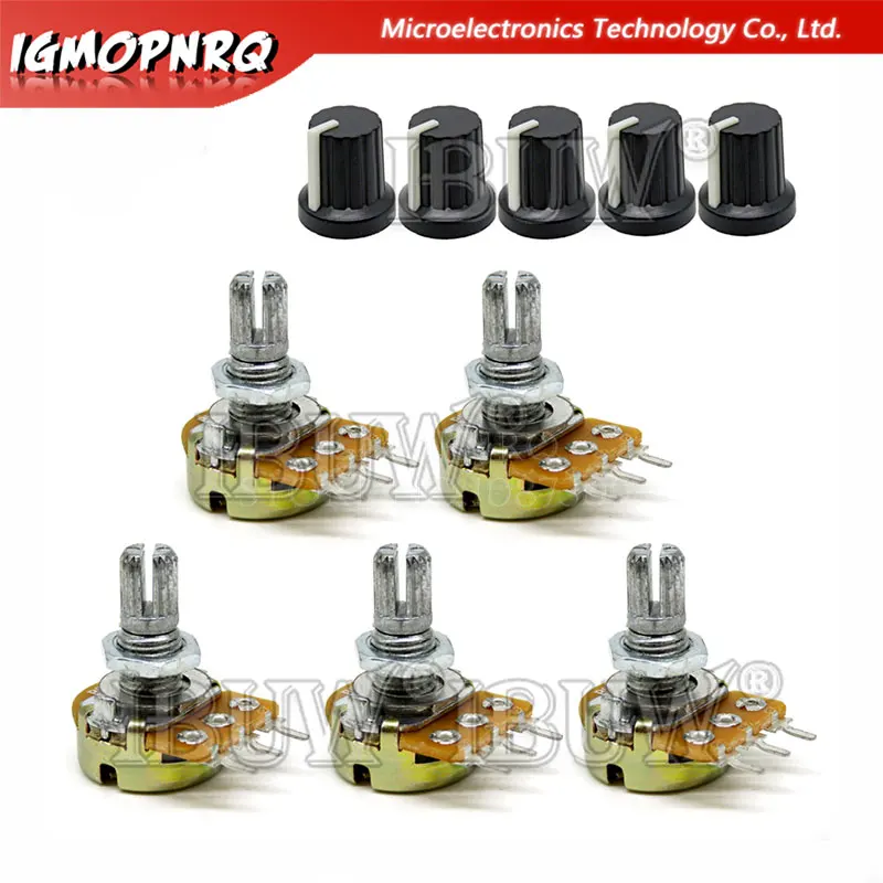 5 Sätze 5 Stück 5 Stück wh148 b1k ~ b1m Ohm 1k 1m 2k 5k 20k 50k 10k 3pin 15mm Anschluss Linear kegel Dreh potentiometer für Arduino Image