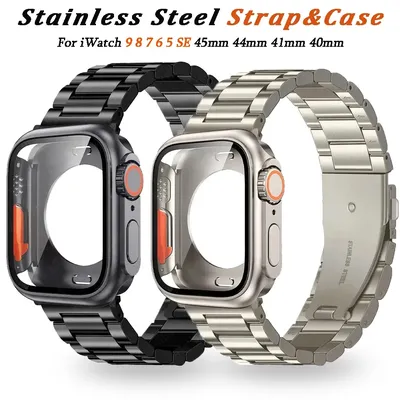 Edelstahl-iWatch-Armband mit Hülle für Apple Watch Band Ultra2 Ultra Serie 9 8 7 6 5 4 3 2 1 SE Image