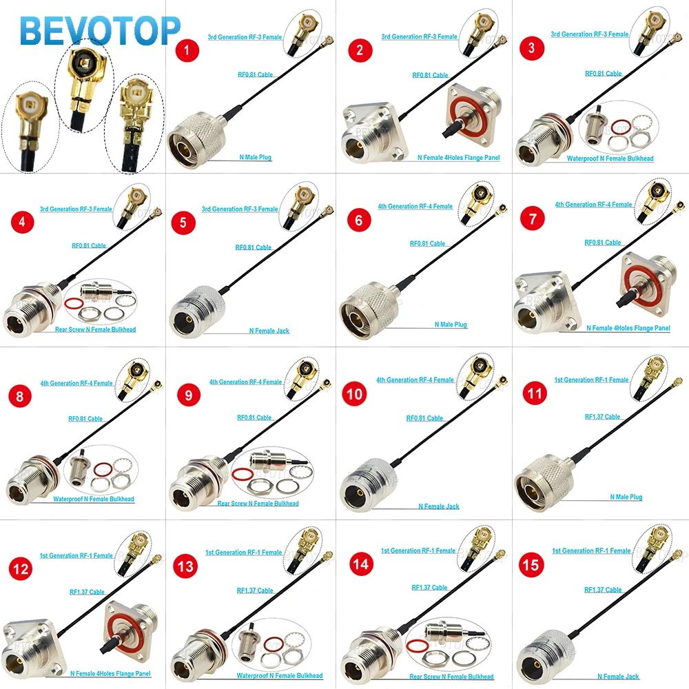 1PCS N Stecker/Bemaleto U.fl/RF-1/RF-3 Weibliche Jack RF 0,81/RF 1,37 Koax Kabel Verlängerung Jumper zopf für WiFi Antenne 1st-K zu N Image