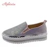 Aphixta Luxus Kristalle Wohnungen Frauen Slip Auf Rot Rosa Khaki Frauen Sexy Plattform Casual Frauen Schuhe Wohnungen Weibliche Strass Loafer