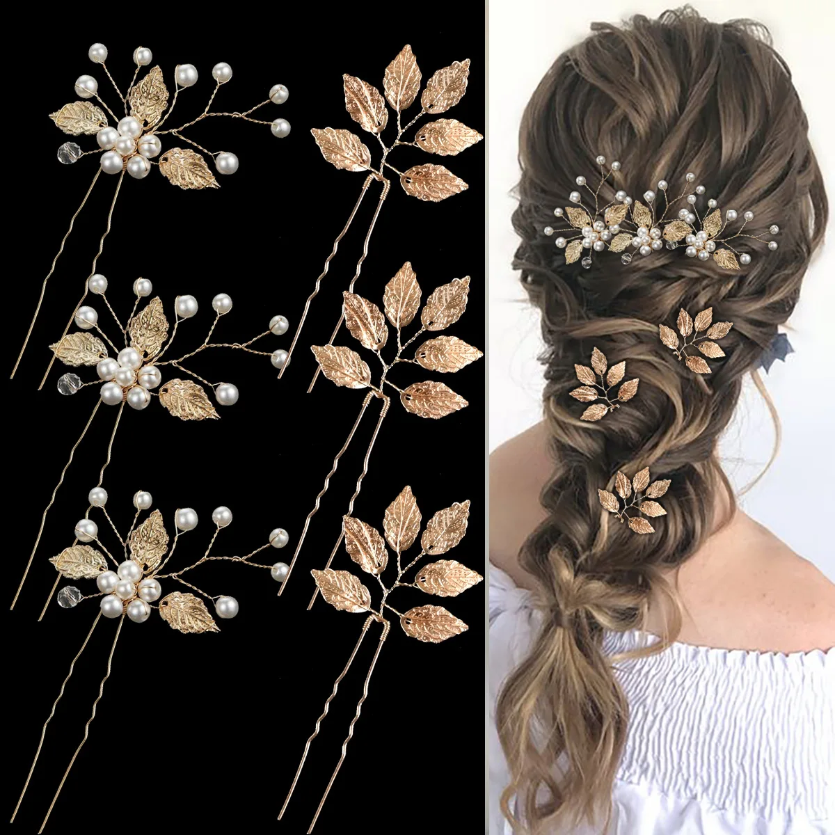 Elegante frauen Haarnadel Gold Silber Blatt Perle Haar Kamm Koreanischen Stil Schmuck Hochzeit Haar Zubehör Für Mädchen Neue Jahr geschenke Image