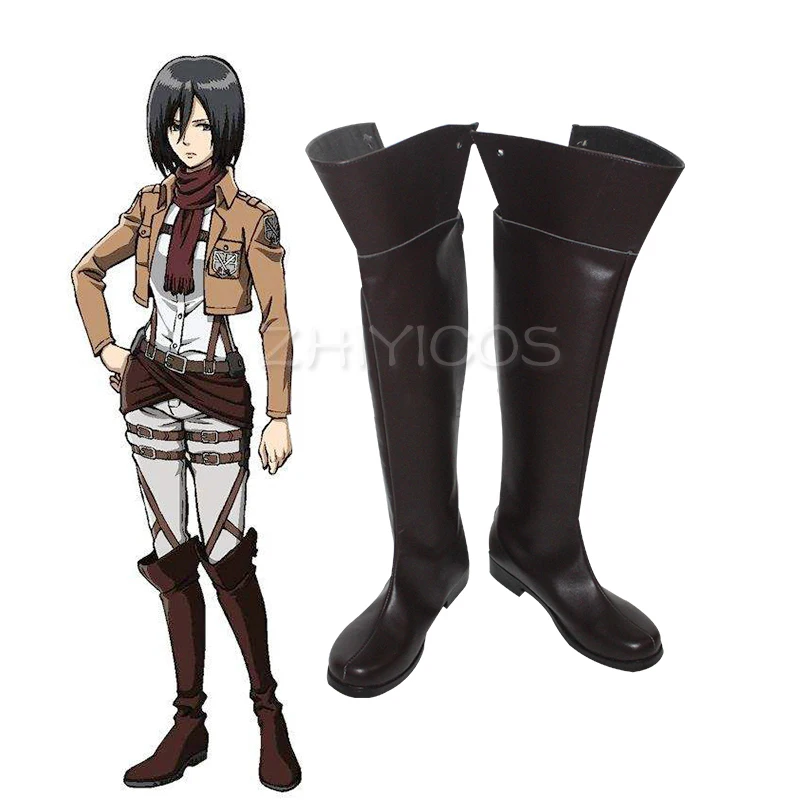 Neue Anime Attack On Titan Eren Levi Cosplay Schuhe Knielange Cosplay Stiefel Reißverschluss Braun Angepasst