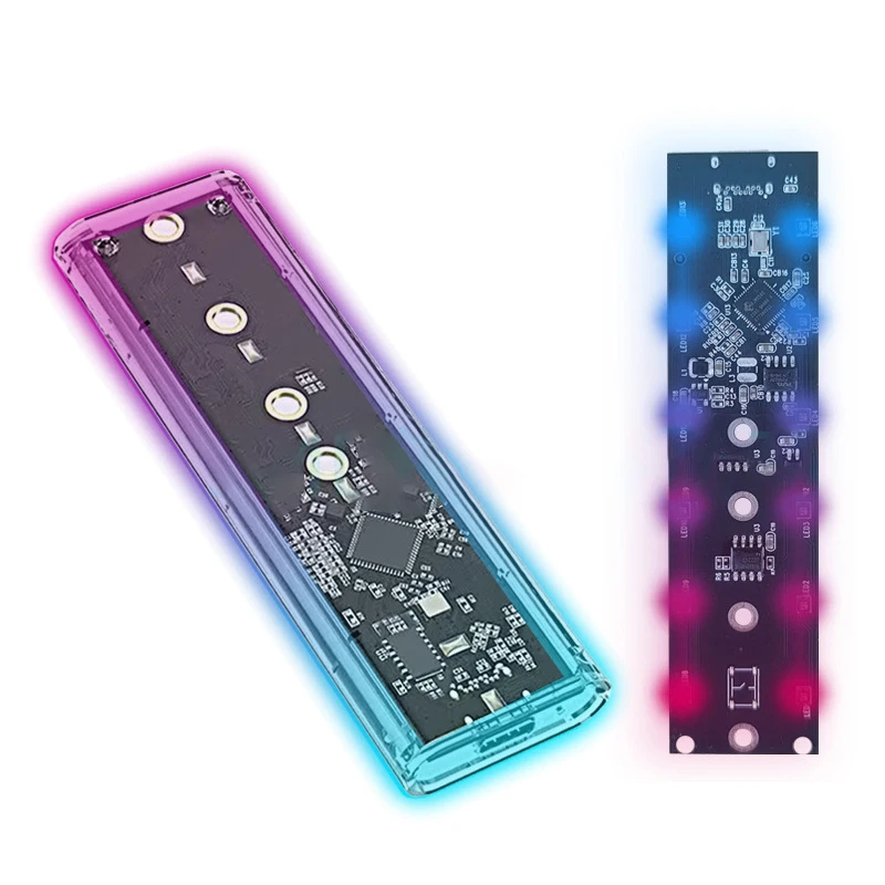 Rgb m.2 sata ngff nvme ssd dual protokoll ssd fall klar usb typ c 6/10gbps m2 ssd transparentes externes gehäuse festplatten box Image