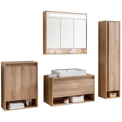 Natura Badmöbelset 5-teilig, 94 cm, Braun hell + Spiegelschrank + Midischrank + Image