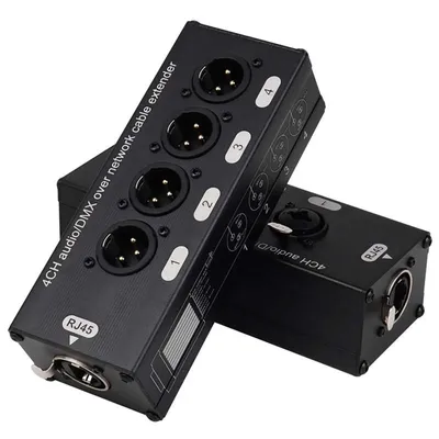 1Pair 4-Channel 3-Pin XLR Or 6.3Mm Audio And DMX Over Network Cable Extender, DMX512 Network Signal