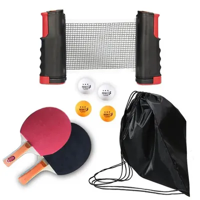 Table Tennis Racket Set Portable Telescopic Ping Pong Paddle Kit with Retractable Net Stable and