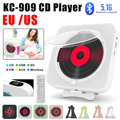 Portable CD Player Bluetooth Speaker Stereo CD Players LED Screen Wall Mountable CD Music Player