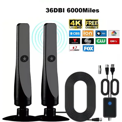 36DBI 6000 Miles Digital TV Antenna Indoor HDTV Amplified Signal Booster 4K HD 1080P 4K 8K with