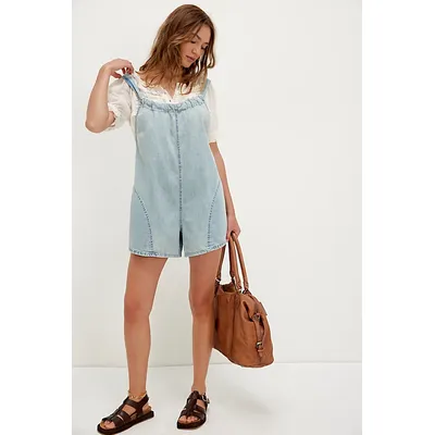 We The Free Freebird Shortalls at Free People in Antigua Blue, Size: Large