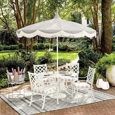 Pacific Pagoda 8.5 ft Patio Umbrella with Fringe Edge - Canvas Fern/White Sunbrella - Ballard Designs