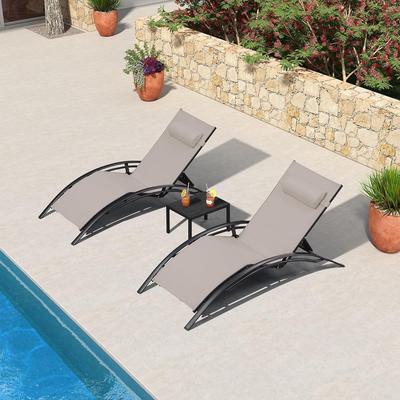 PURPLE LEAF Patio Chaise Lounge Set Outdoor Beach Pool Sunbathing Lawn Lounger Recliner Chair Side Table Included