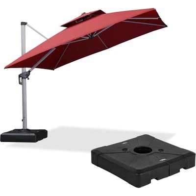 PURPLE LEAF 10ft Square Patio Offset Cantilever Umbrella with Base Included