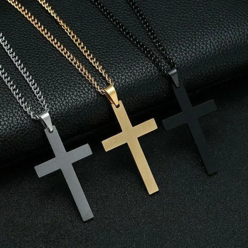 Collana con ciondolo croce in acciaio inossidabile di moda per donna Collana con ciondolo a catena a maglie da uomo Cool Boys Girls Punk Hip Hop Regalo di gioielli