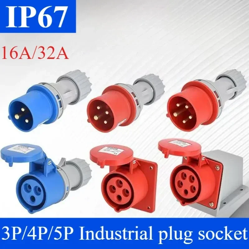 IP67 Industriestecker und CEE-Buchse, männlicher und weiblicher elektrischer Steckverbinder, 3PIN, 4PIN, 5PIN, 16 A/32 A, Wandmontagestecker Image