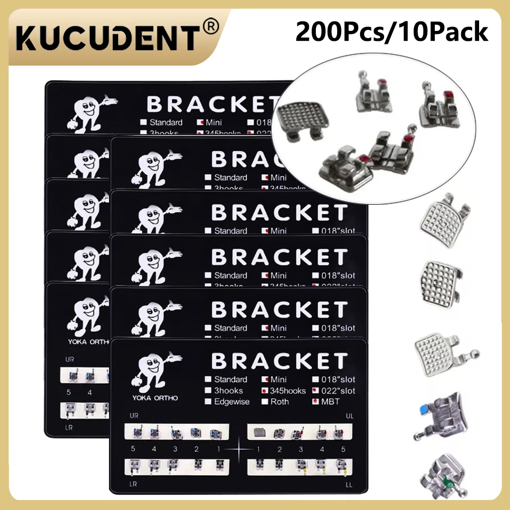 200 Stücke/10 Packungen Dental Metallspangen Kieferorthopädische Klammern Mini MBT Roth Edgewise Solt 0,022 3/3-4-5 Haken Zahnarzt Materialien Image