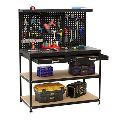Costway 48 x 24 Inch Workbench Work Table with 3 PCs Pegboard Drawer and Shelves-Black