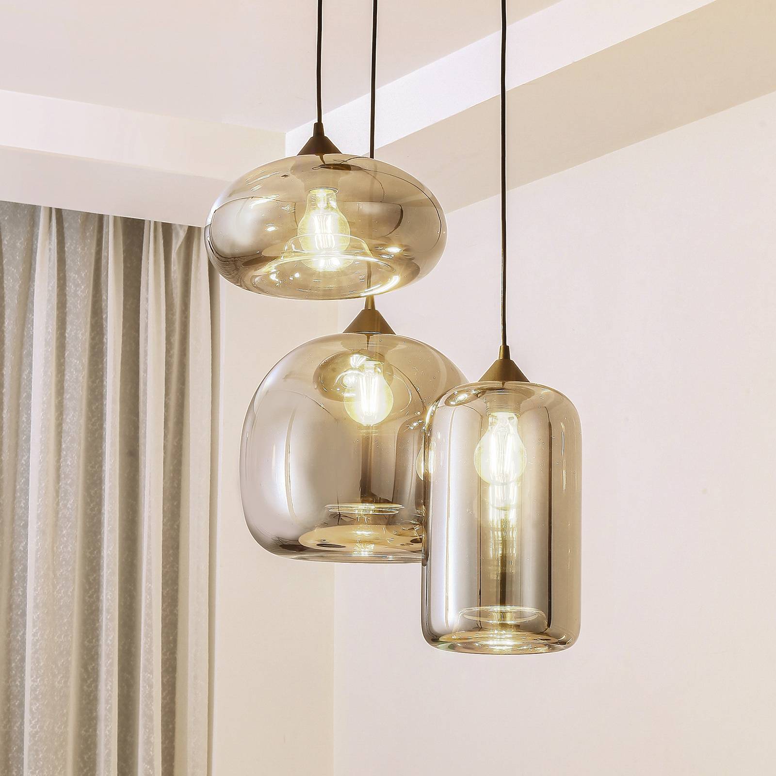 Glas Hängelampe Marla Lindby, dimmbar, schwarz, für Wohn- / Esszimmer, Glas, Modern, Pendelleuchte