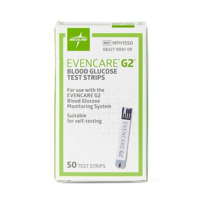 Glucose Test Strips for EvenCare G2 Meters MPH1540, MPH1545, and MPH1540NV, 50/BX (MPH1550Z) Box of 50 Medline