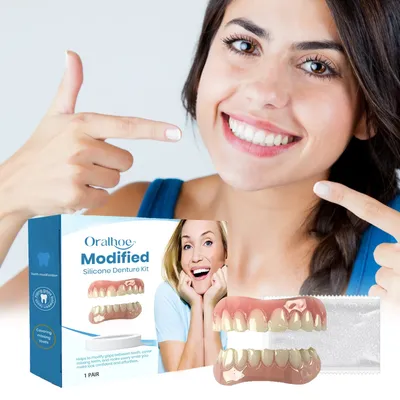 Oralhoe 1pair False Teeth Upper Lower Veneers Perfect Fit False Tooth Cover Oral Hygiene Care