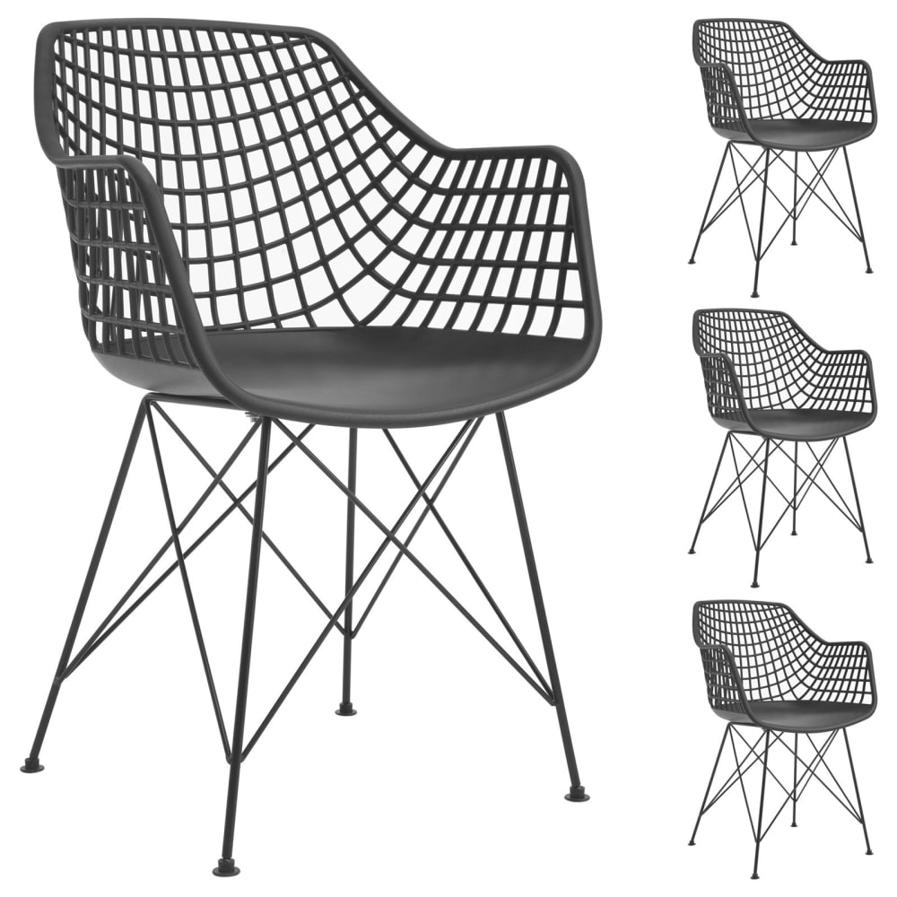 Chaises coque avec pieds en métal (x4), noir