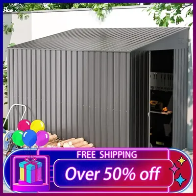Shed Lean to Storage Shed,6' x 8' Outdoor Metal Wall Side Bike Shed & Outdoor Storages for Backayrd,