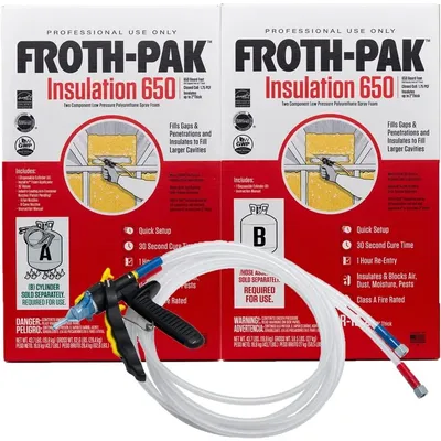 Froth-Pak 650 Spray Foam Insulation Kit, 15 ft Hose. Insulates Cavities, Penetrations & Gaps Up to